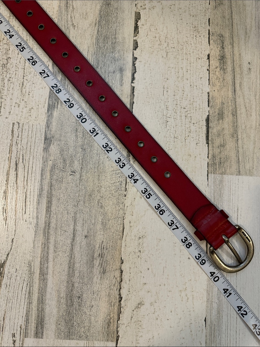 Fossil Vintage Leather Red Grommets Silvertone Customizable Brass Buckle Belt L - Picture 9 of 11